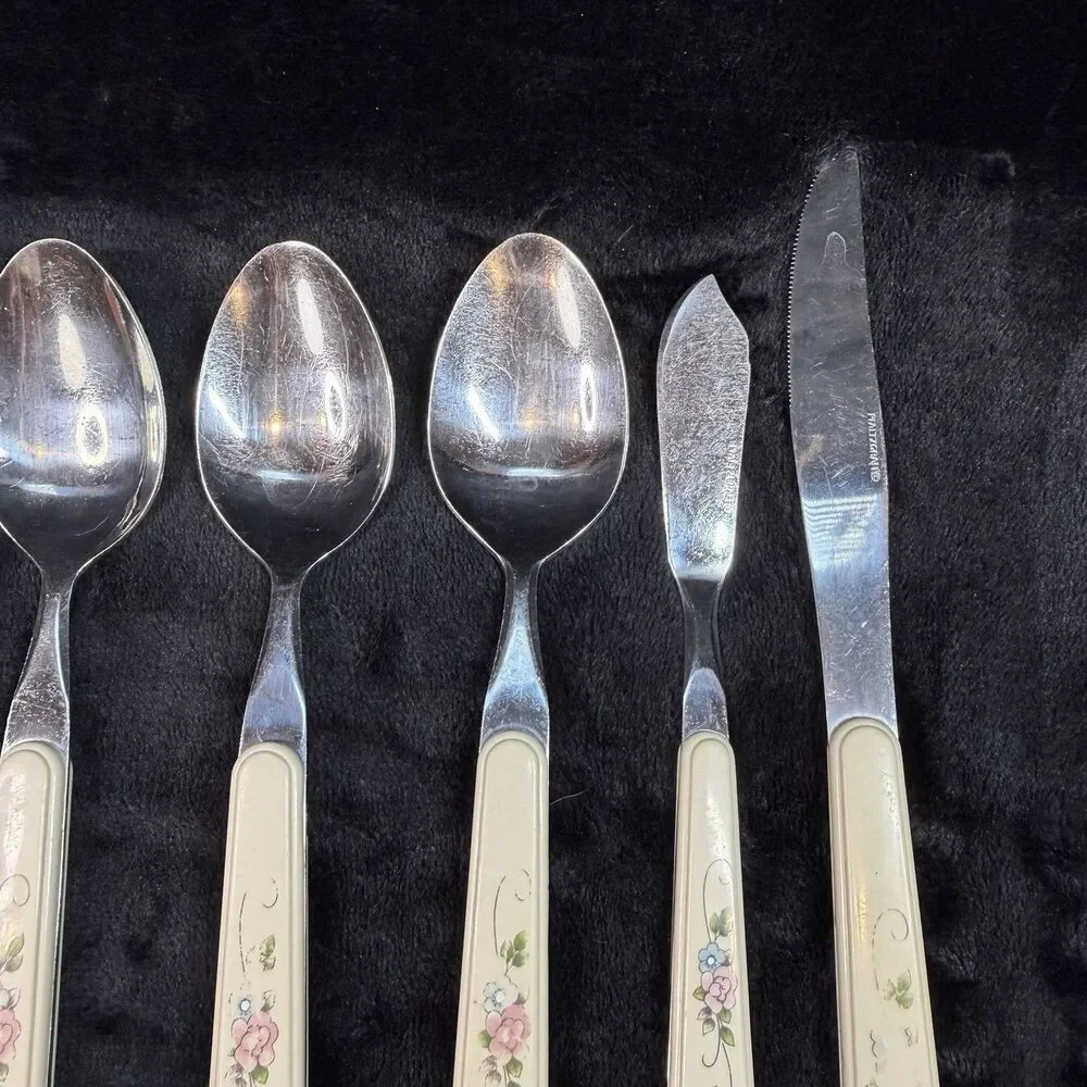 Pfaltzgraff Tea Rose Flatware 8 Piece Stainless Serving Pieces Country Vintage